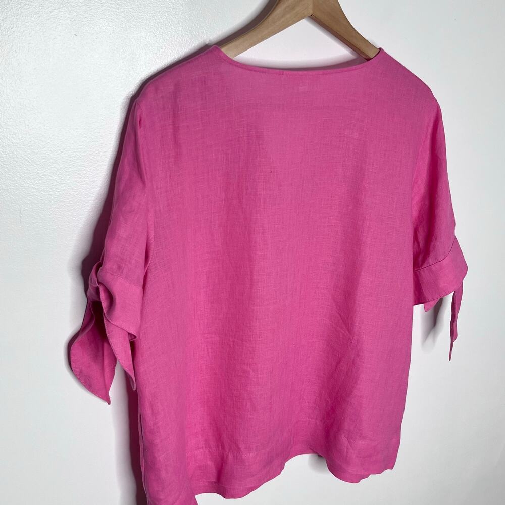 Charter Club Luxury Pink Linen Tie Sleeve Blouse Size Large Resort - Picture 6 of 9
